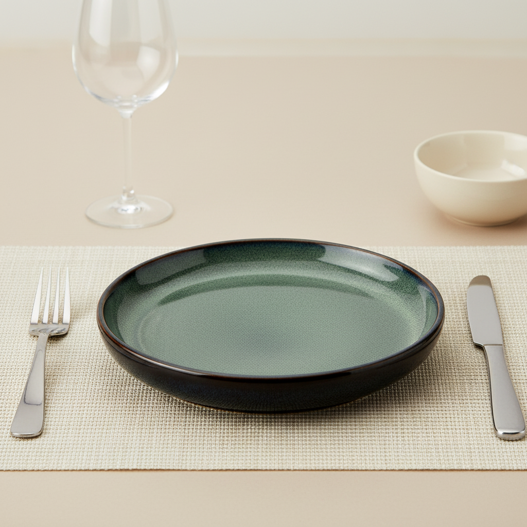 Forest Green Ceramic Dinner Set (12 Pieces) – Premium Stoneware Collection