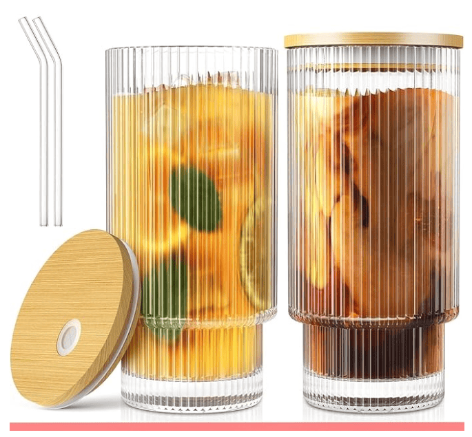 Glass Coffee Mug with Straw Green Tea Sipper Tumbler Mugs with Lid - Pack of 1
