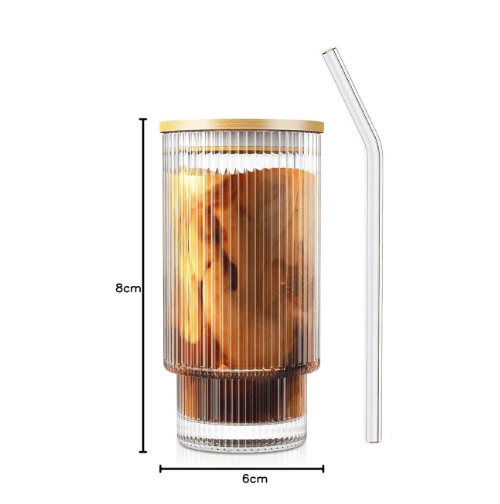 Glass Coffee Mug with Straw Green Tea Sipper Tumbler Mugs with Lid - Pack of 1
